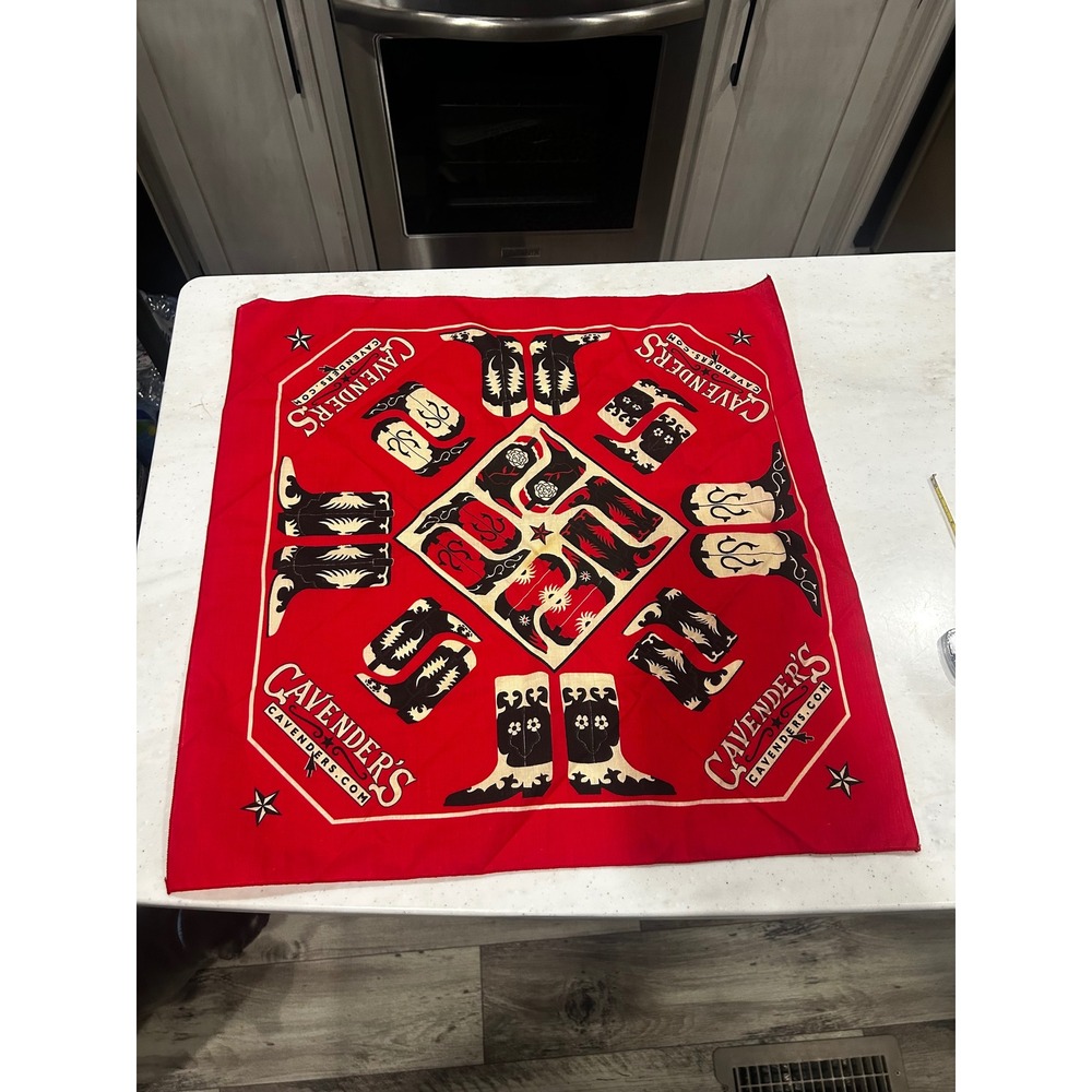 Cavender's Western Cowboy Boot Bandana Red Graphic Square Scarf 21x21 VINTAGE